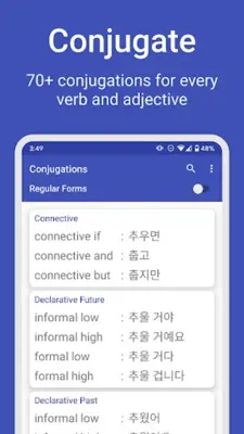 Hanji - Korean conjugations a android App screenshot 2